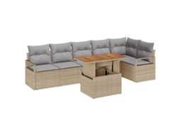 Conjunto 7 Sofá De Jardim Vidaxl Bege Vime Pe (100 X 55 X 73 Cm)