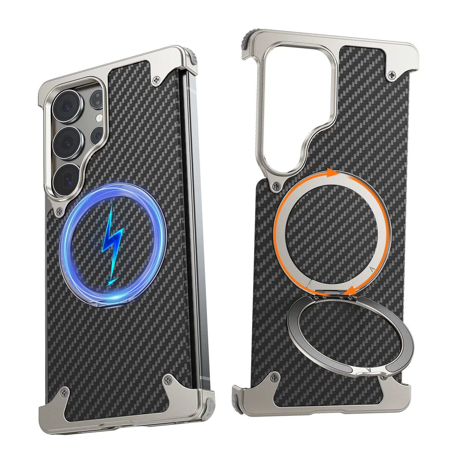 Capa Para Celular (titanium S25 Ultra), Suporte Magnético Giratório 360°, Capa Protetora De Fibra De Carbono, Compatível Com Magsafe.