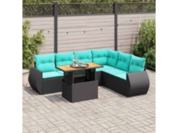 Vidaxl 7 Pcs Conjunto de Sofás P/ Jardim C/ Almofadões Vime Pe Preto