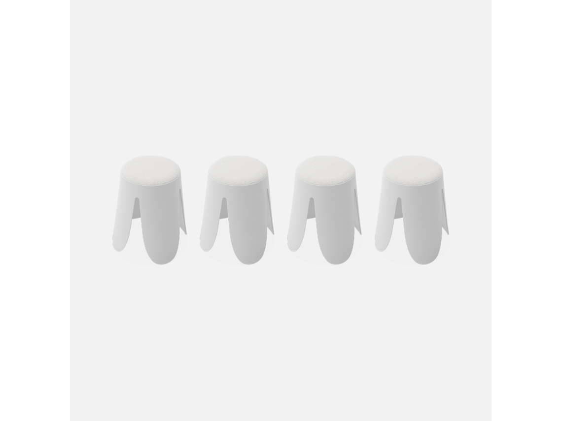 Banco Empilhável Em Tecido Bouclé, Set De 4, Branco