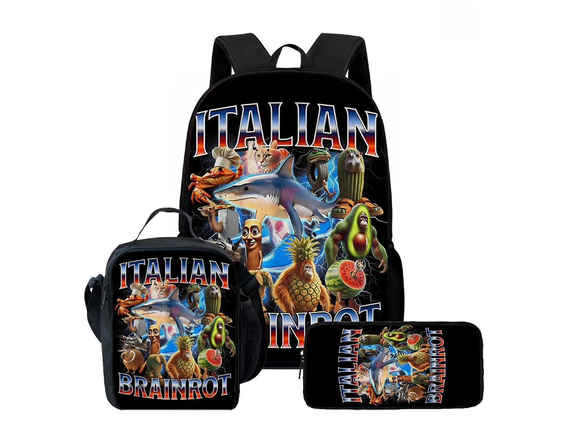 Conjunto De 3 Mochilas Com Estampa Digital Italian Brainrot Modelo 34 Aquaforge