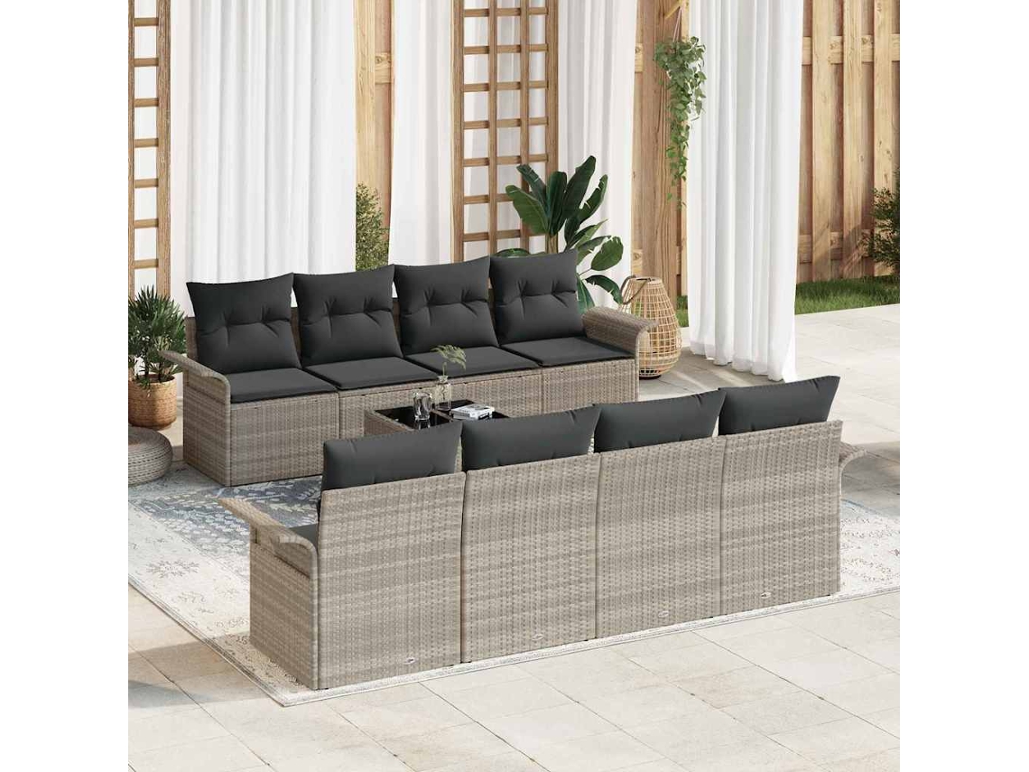 Vidaxl Conjunto De Sofá De Jardim 9 Unid. Cinzento-claro Vime Pe