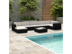 Vidaxl 8 Pcs Conjunto Lounge De Jardim C/ Almofadões Vime Pe Preto