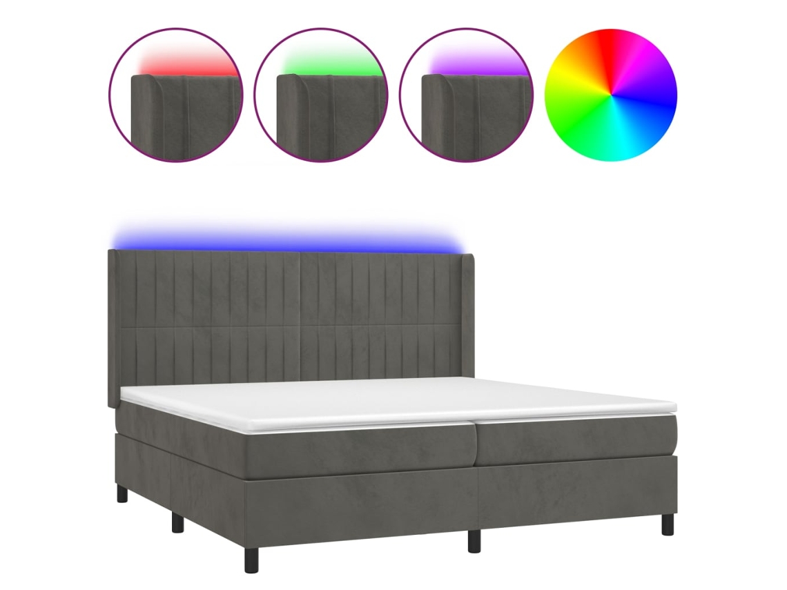 Cama Box Spring com Colchão LED Veludo Cinzento Escuro MAISON EXCLUSIVE (200x200 cm)