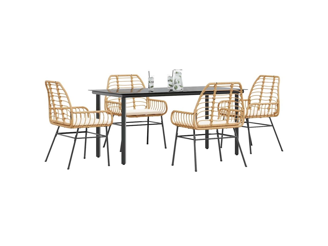 Vidaxl Conjunto Jantar Jardim 5 Peças Almofadas Vidro Vime Pe Castanho