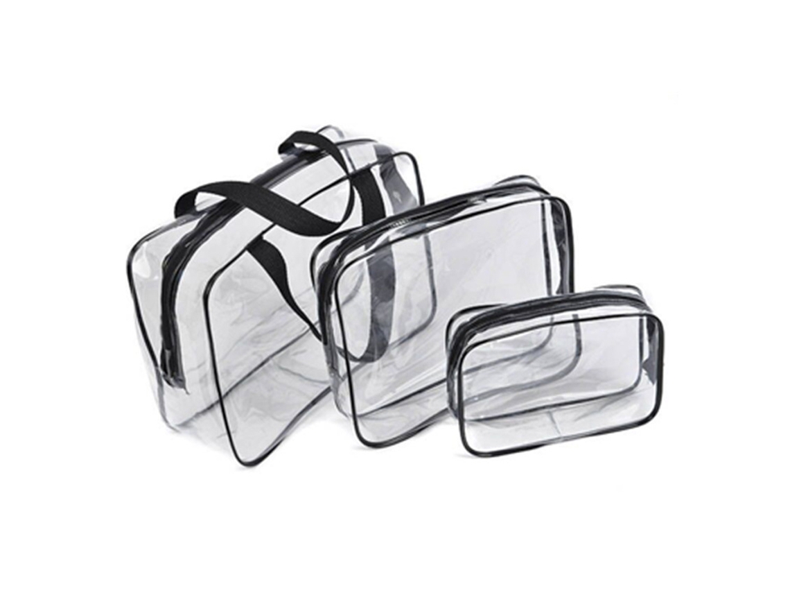 Conjunto de 3 Bolsas de Maquilhagem Pvc Cristal Transparente Impermeável para Viagem RNEMITERY