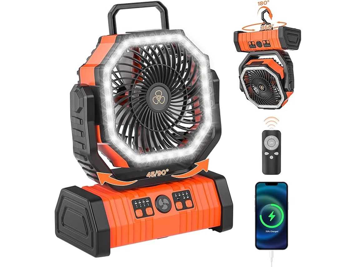 Ventilador camping recarregável 10000mah, oscilação automática CZHHMART (laranja) | CZHHMART