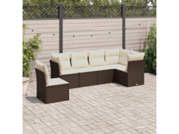 Vidaxl 6 Pcs Conjunto De Sofás Jardim C/ Almofadões Vime Pe Castanho