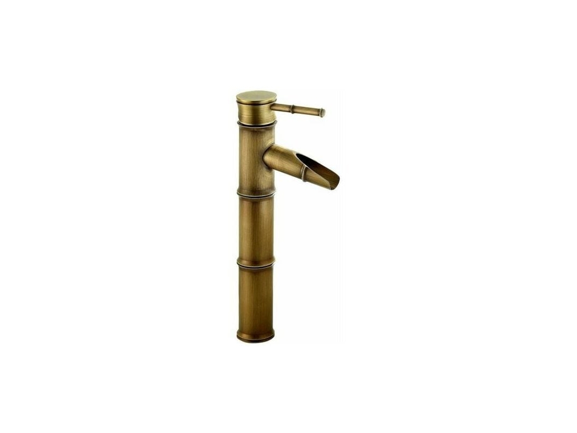 Torneira Alta De Bambu, Torneira Monocomando Com Fluxo Em Cascata, Instalação Em Furo Único, Água Quente E Fria, Acabamento Em Bronze, Bico Triplo