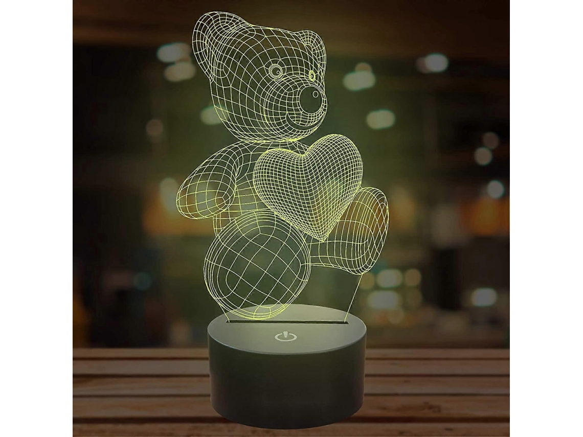 Rebe lâmpada de Noite para Crianças, Urso de Pelúcia Led 3d, Mudança de Cores, Decoração e Presente