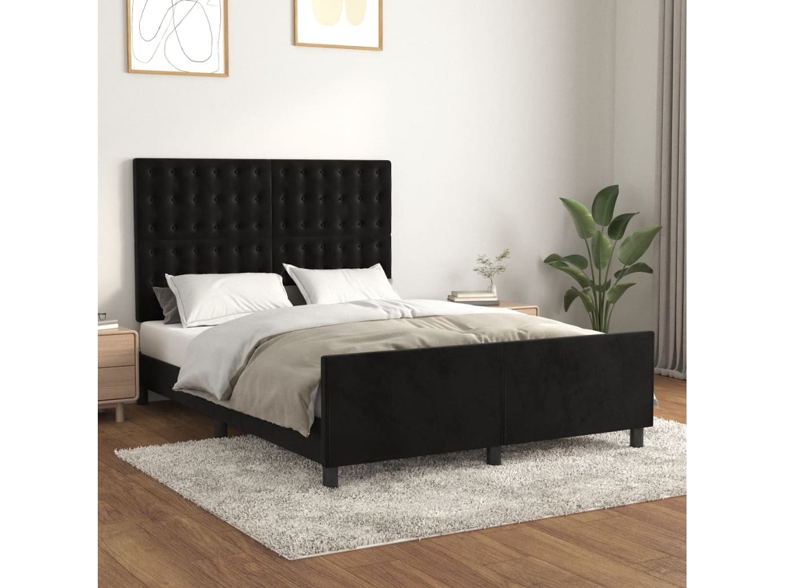 Estrutura De Cama Sem Colchão 140x190 Cm Veludo Preto