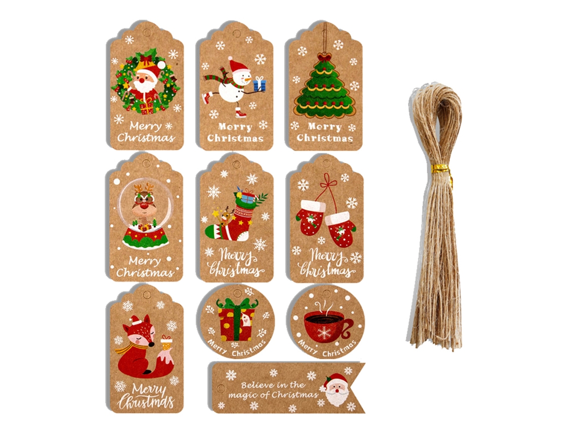 Conjunto de 50 Etiquetas de Natal em Kraft com Estilos Diversos para Artesanato e Embalagens LAXISCREED
