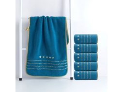 Toalha de Lã Coral Macia e Absorvente com Bordado de Estrela Dourada 6 Peças,azul Pavão,35x75cm GERTIZ