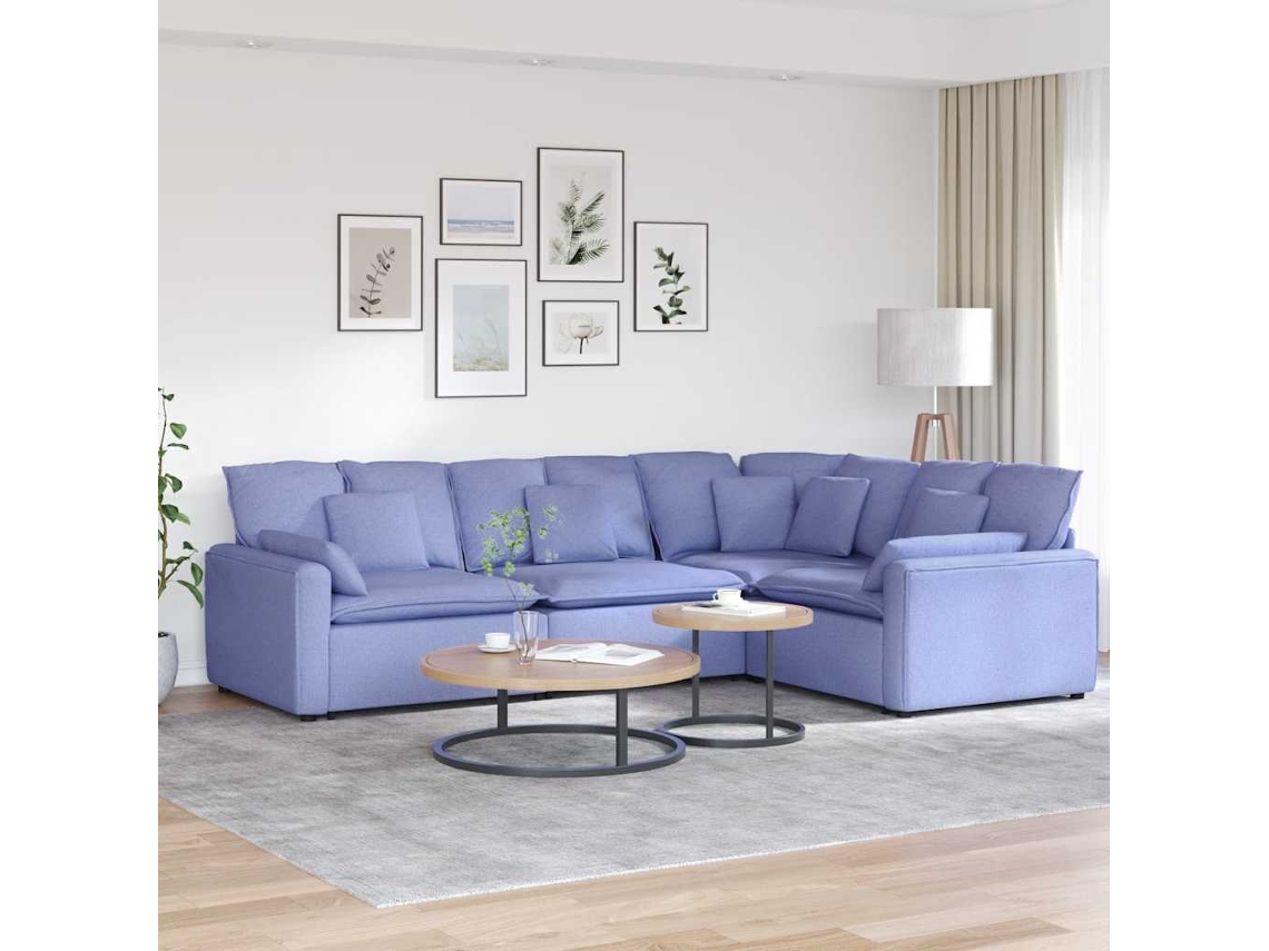 Vidaxl Sofá Modular Com Almofadas Tecido Azul Ganga