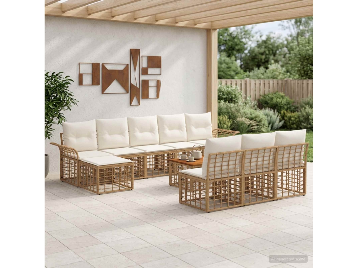 Vidaxl Conjunto De Sofás Para Exterior 11 Unid. Natural E Branco Creme