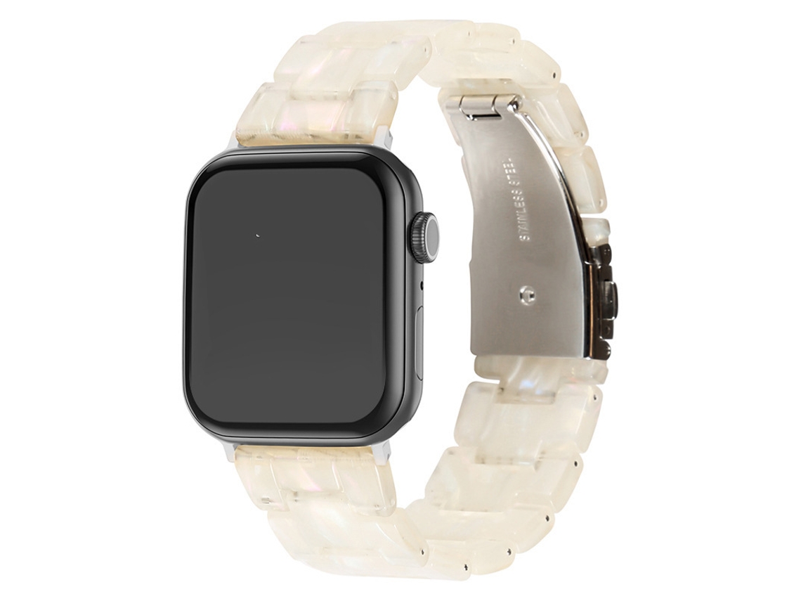 Pulseira De Resina Cerâmica Transparente Branca Fluorescente Para Apple Watch 38 40 41mm E Samsung Galaxy Watch7 42mm