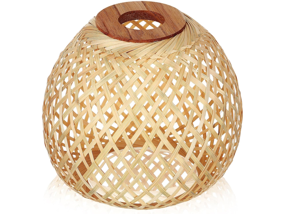 Luminária de Teto Suspensa em Bambu Trançado Natural, Difusor de Luz Suave em Rattan Artesanal. SFUSHOS