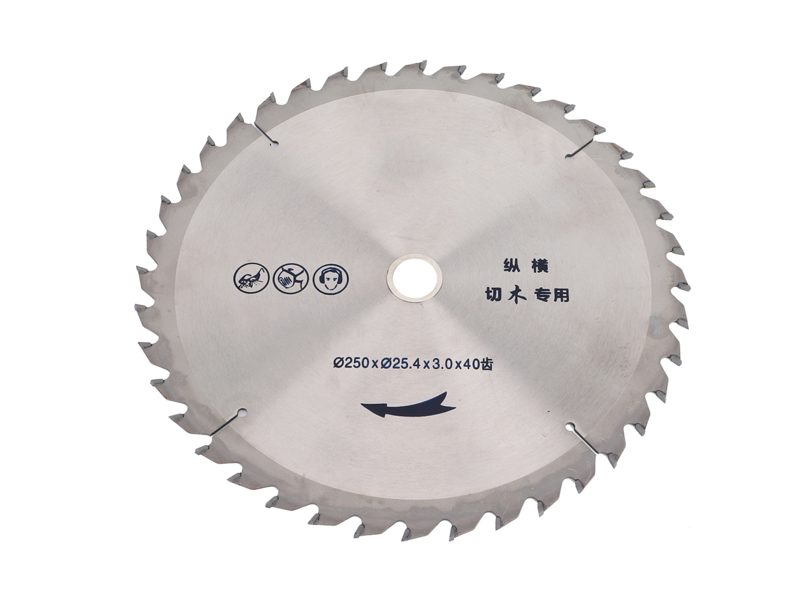 Lâmina de serra circular em aço liga 250x25,4x3,0 com 40 dentes para marcenaria e corte de madeira.