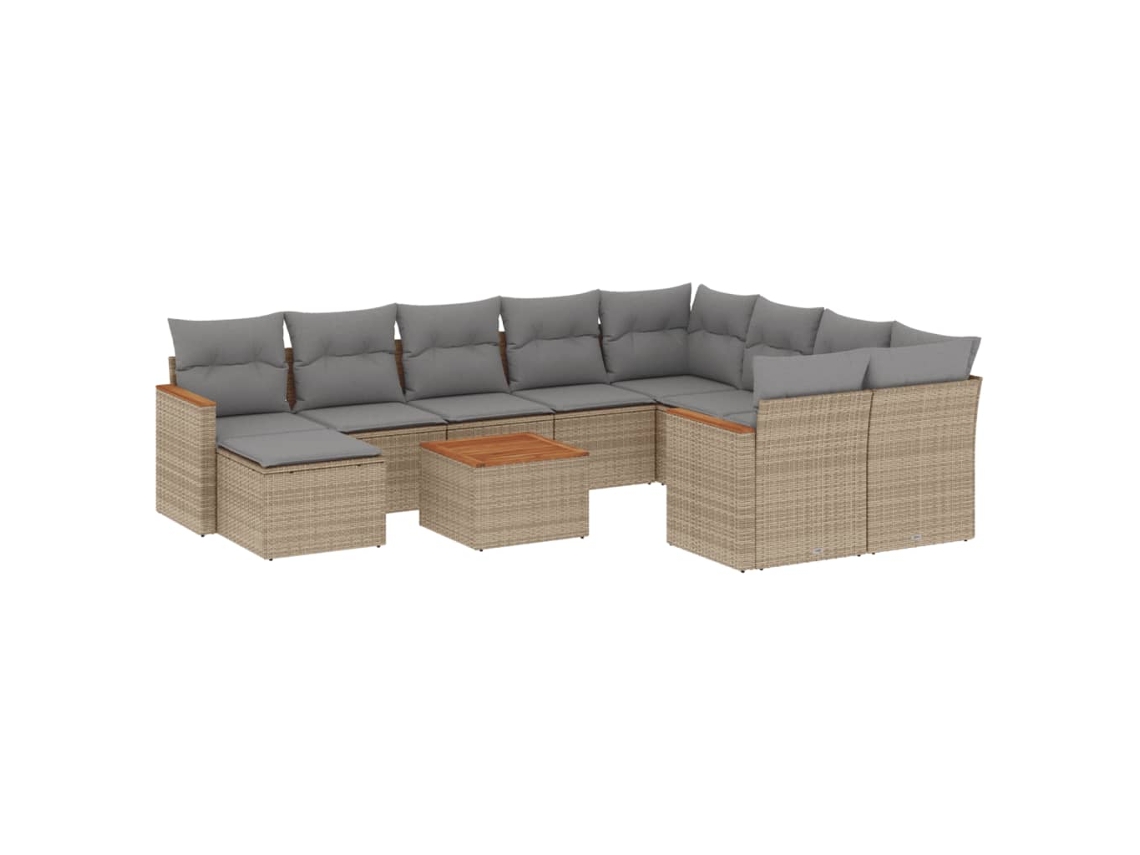 Conjunto de 11 sofás de jardim com almofadões Vime Pe Bege MAISON EXCLUSIVE