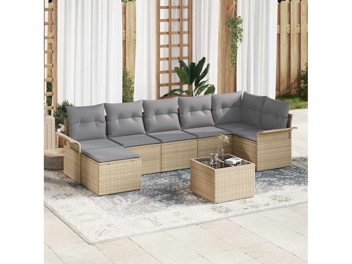 Vidaxl Conjunto De Sofá De Jardim 8 Unid. Bege Vime Pe