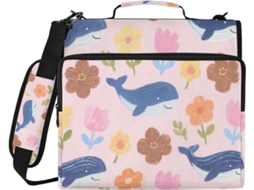 Pasta Fofa De 3, 8cm Com Estampa De Baleia Azul E Flor, Fecho, Alça De Ombro E Mão Organizador Documentos Grande
