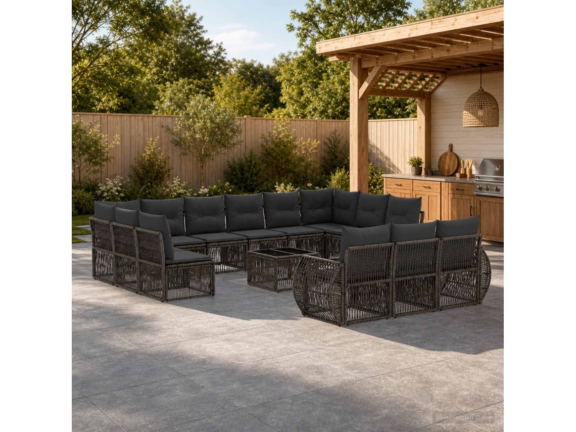 Vidaxl Conjunto De Sofá De Jardim 14 Unid. Cinza E Cinza Escuro