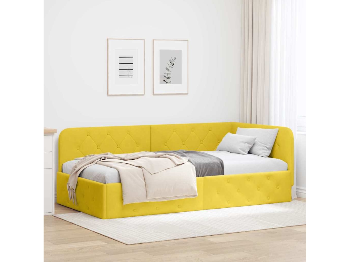 Vidaxl Estrutura de Cama de Canto Amarelo 90 X 200 Cm Veludo