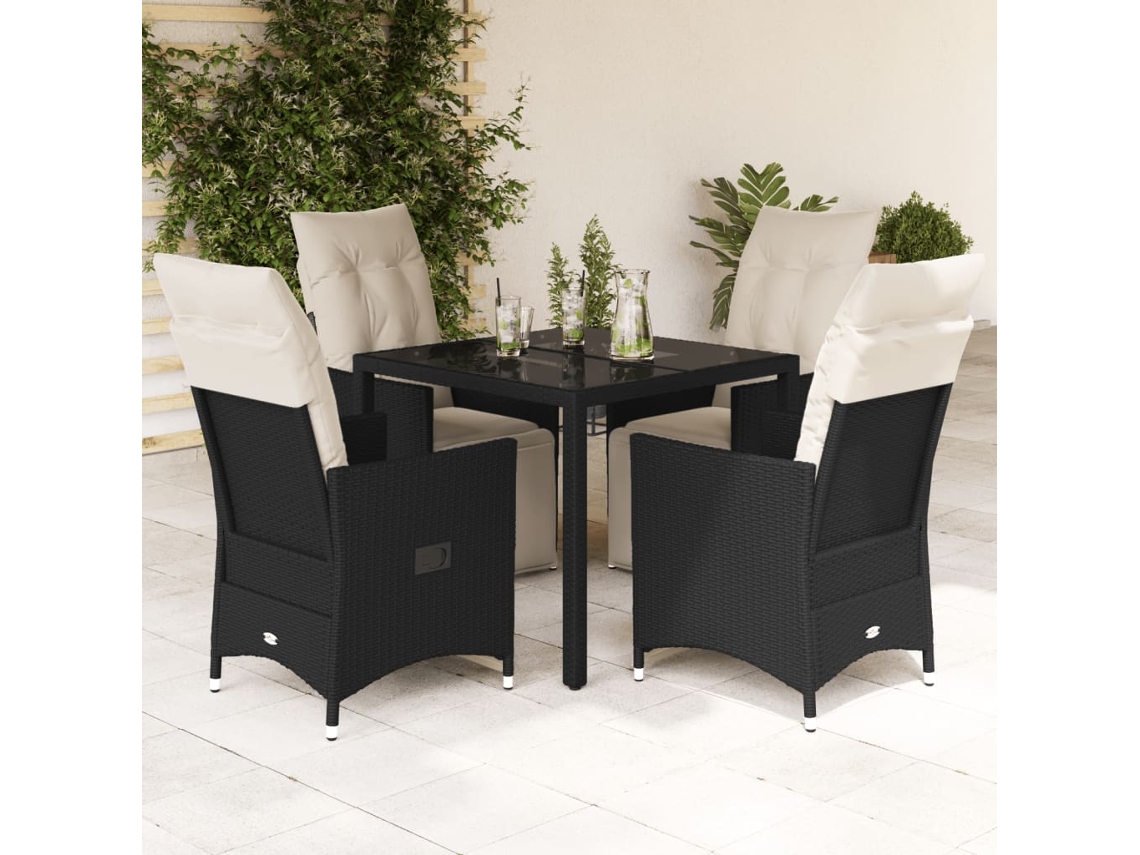 Vidaxl 5 Pcs Conjunto De Jantar P/ Jardim C/ Almofadões Vime Pe Preto