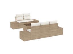 Conjunto 6 Assentos De Jardim Vidaxl Bege Vime Pe (239 X 62 X 69 Cm)