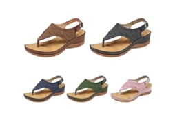 2026 sandálias Femininas de Verão com Cinta Ponta Aberta Planas Casuais de Cor Solida Sapatos Sexy Rome Wedges Thong
