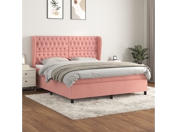 Vidaxl Cama Com Molas/colchão 160x200 Cm Veludo Rosa