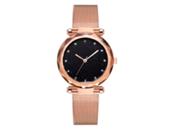 Relógio de Pulso Feminino de Quartzo com Pulseira de Malha e Esfera Redonda Ouro Rosa
