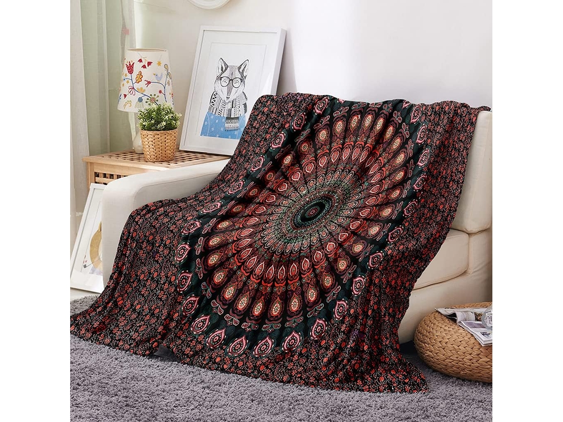 Manta de Lã Flanelada Xadrez Mandala Fansu Estampa 3d Macia e Fofa em Microfibra Ideal para o Inverno Perfeita