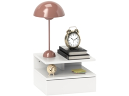 Mesa de Cabeceira Suspensa para o Quarto com Gaveta e Prateleira de Madeira. 35x32x22,5cm. Branco Ge