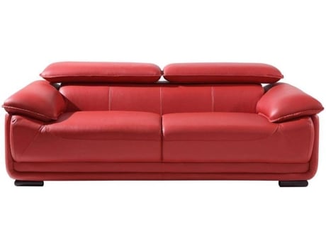 Sofá VENTE-UNIQUE.PT 3 lugares (Pele - Vermelho - 95x204x97 cm)