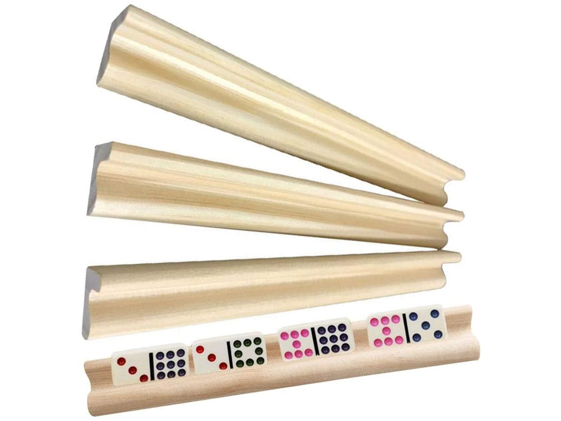 Primerox 4pcs Bandejas de Dominó de Madeira Racks Suportes para Peças de Jogo para Adultos e Crianças