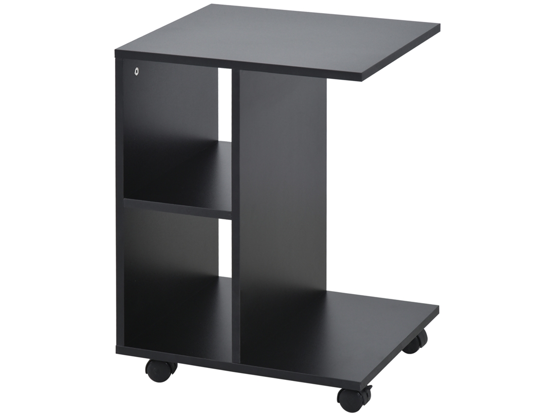 Mesa Lateral C com Rodas 45x35x58 Cm (prateleiras Abertas, Preta)