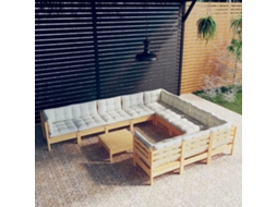 Conjunto 11 Peças Lounge De Jardim C/ Almofadões Cor Creme Pinho Dkd Home Decor