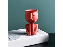 Maceta Criativa Nórdica De Resina Vermelha, Design De Rosto Abstrato, Para Suculentas, Interior Ou Escritório