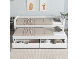 Cama De Dia 90x200/90x190 Cama Individual E De Casal, Cama Deslizante Com Rodízios, Estrutura Em Madeira Maciça, Gavetas Em Mdf Branco Estilo