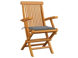 Cadeiras De Jardim C/ Almofadões Cinzentos 2 Pcs | Cadeira De Exterior Teca Maciça