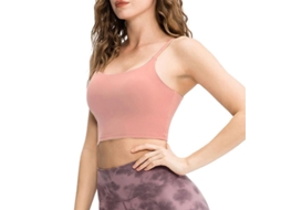 Top esportivo feminino sem costura, cor sólida, elástico, modelo 2026, ideal para academia, ioga e exercícios físicos.