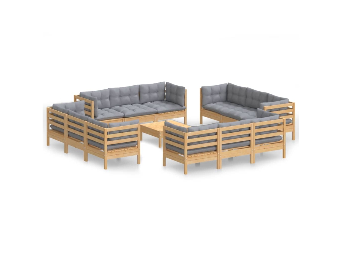 Conjunto de 13 Lounge de Jardim com Almofadões Cinzentos Pinho MAISON EXCLUSIVE