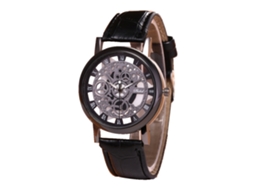 Relógio eletrônico Hollow Wind com pulseira de couro PU para homens e mulheres (cor preta + titânio)