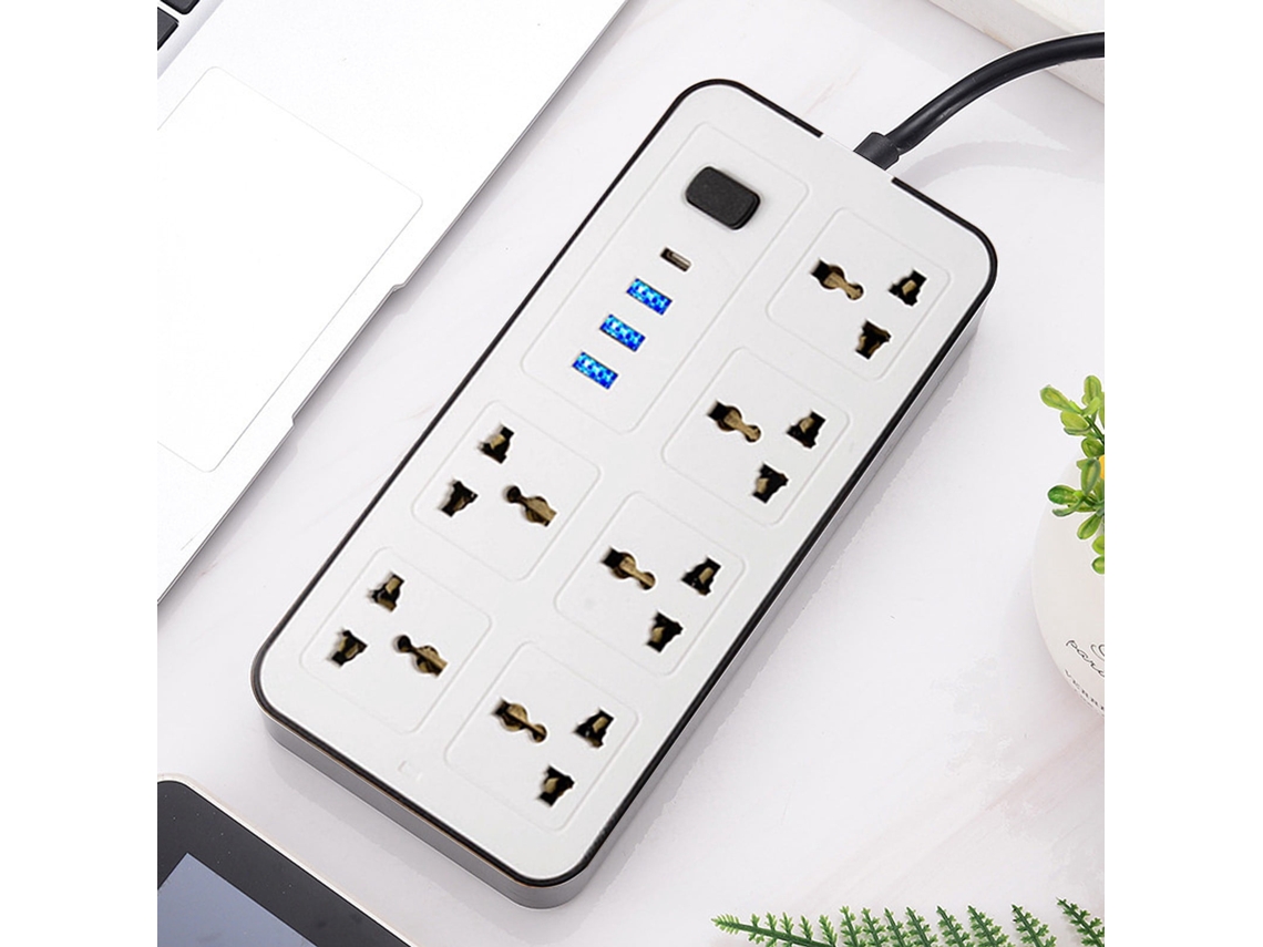 Conector De Alimentação Multifuncional, Com 6 Conectores E 3 Portas Usb.
