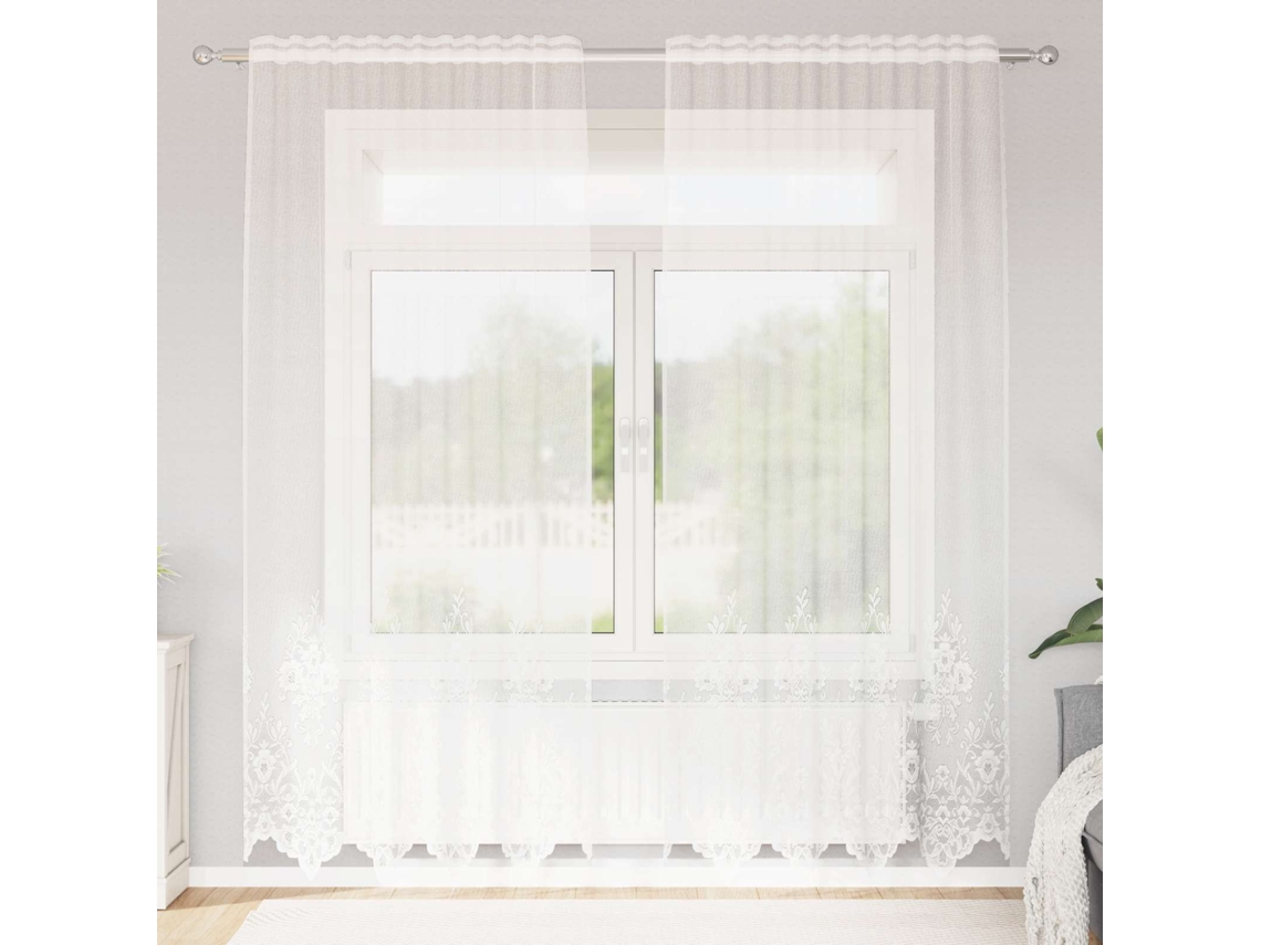 Vidaxl Cortina De Renda Branco 245x150cm Poliéster