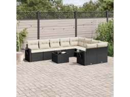 Vidaxl 10 Pcs Conjunto Sofás De Jardim C/ Almofadões Vime Pe Preto