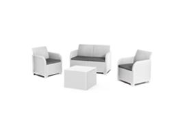 KETER Conjunto de Jardim Sanremo com Duas Poltronas e Sofá de 2 Lugares com Mesa Lateral Rattan Trançado de Imitação de Resina Branco