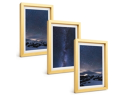 Galeria De Pinturas Muraiscéu Noturno, Montanhas, Estrelas Moldura Dourada Fotos Para O Escritório Espelharte (3 Peças 20x30 Cm)