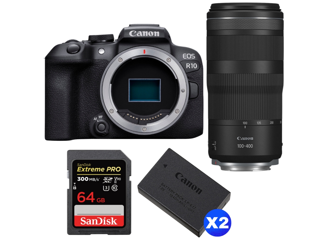 Eos R10 + Rf 100 400mm F5.6 8 Is Usm + 1 Sandisk 64gb Uhs ii 300mb/s + 2 Canon Lp e17 + Ebook “20 Dicas para Fotos Que Impressionam” CANON